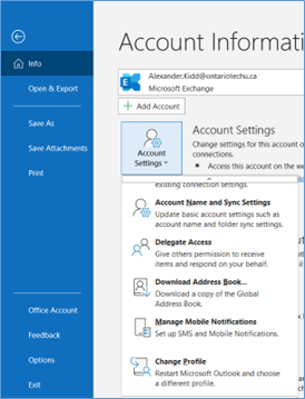 Account settings on Microsoft Office.